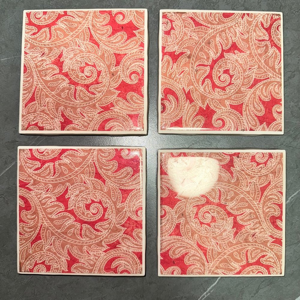 4pcs Vintage Paisley Filigree Floral Ceramic Tile Beverage Coasters - Picture 3 of 5